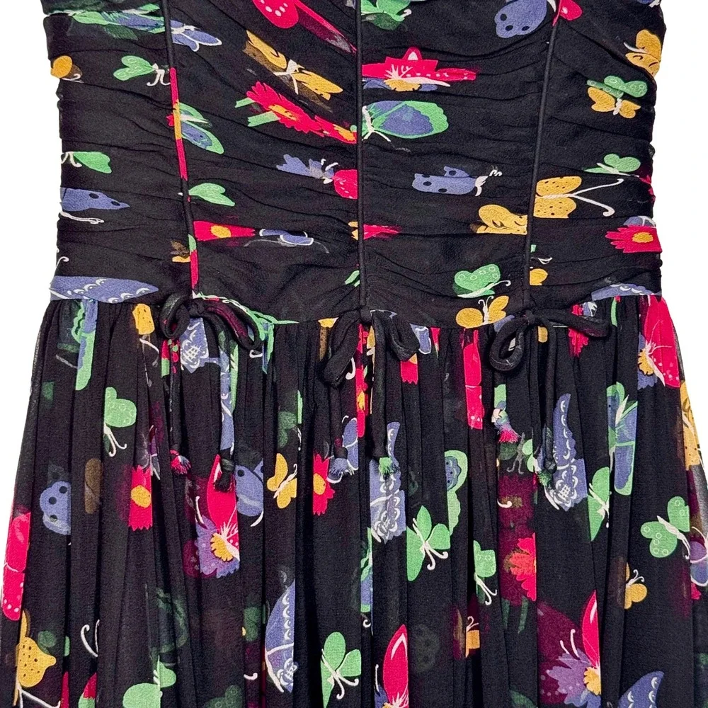 Anna Sui for Anthropologie Silk Butterfly Print Strapless Dress Black Multi 0 - Picture 5 of 8